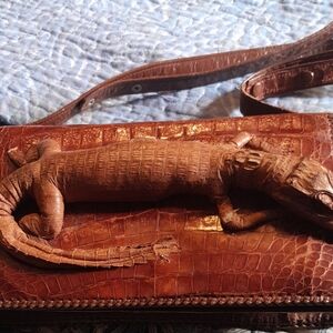 Brown Genuine Alligator 40s-50s Purse Hand Bag 10x6" Taxiderny Kitsch